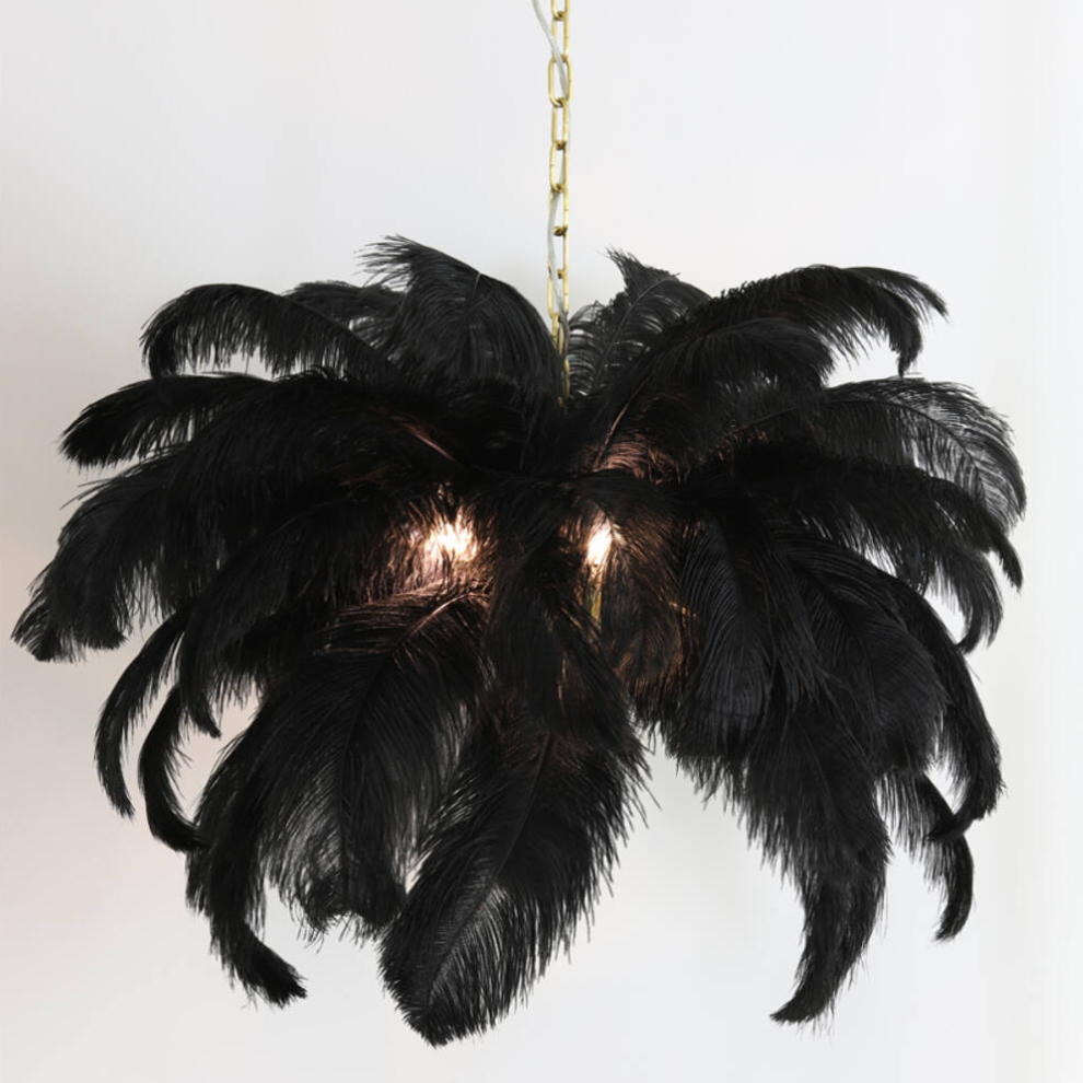 CANDEEIRO SUSPENSO FEATHER DOURADO E PRETO - C80