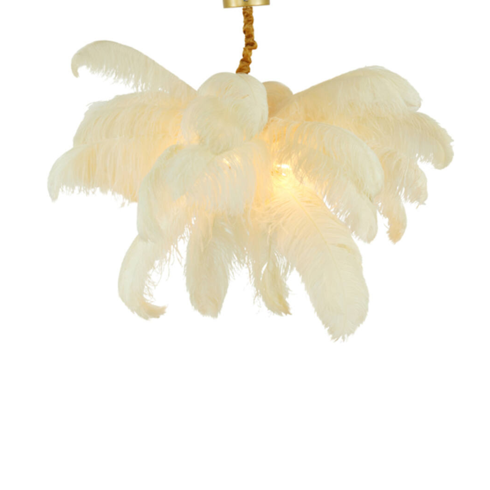 CANDEEIRO SUSPENSO FEATHER DOURADO E BRANCO - C80