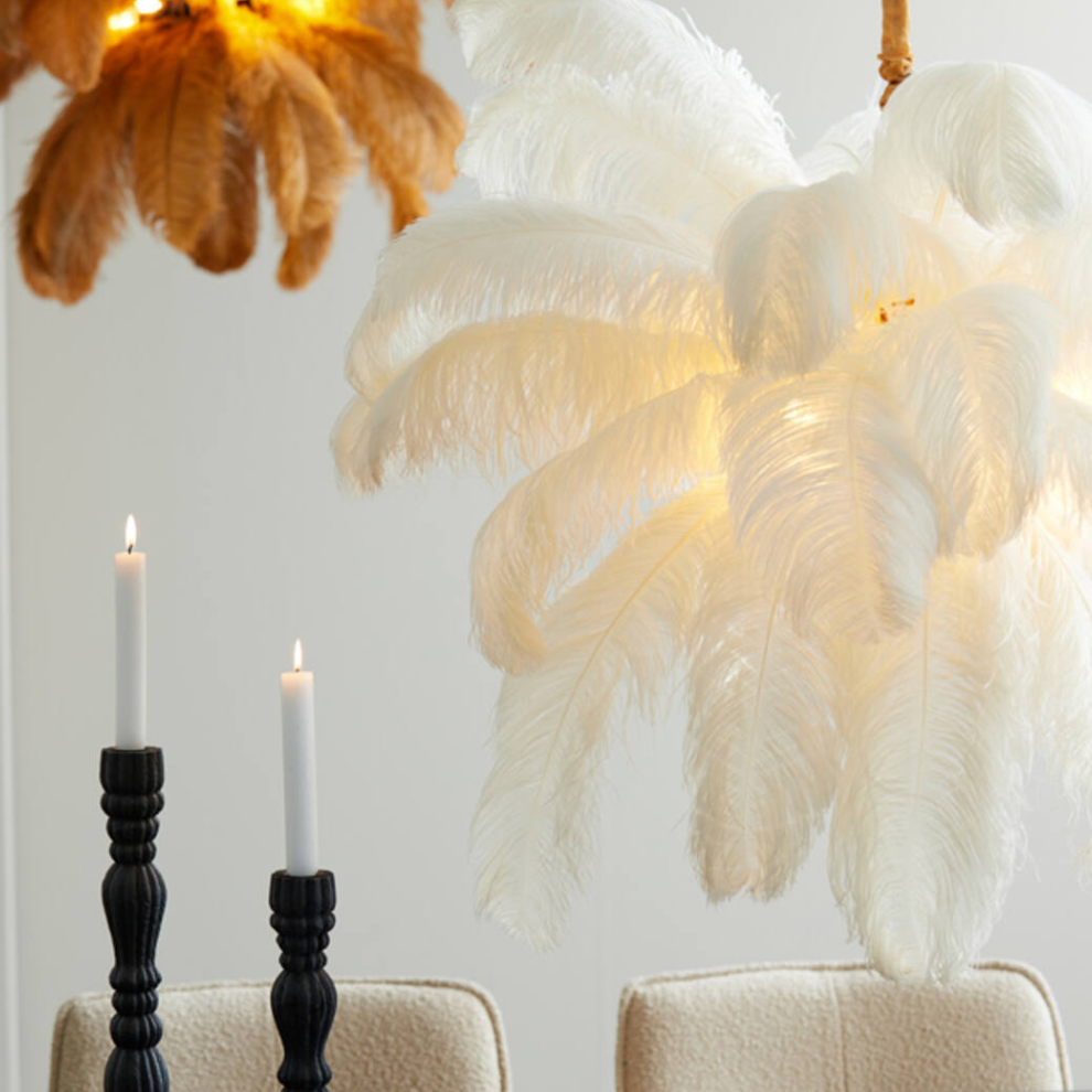 CANDEEIRO SUSPENSO FEATHER DOURADO E BRANCO - C80