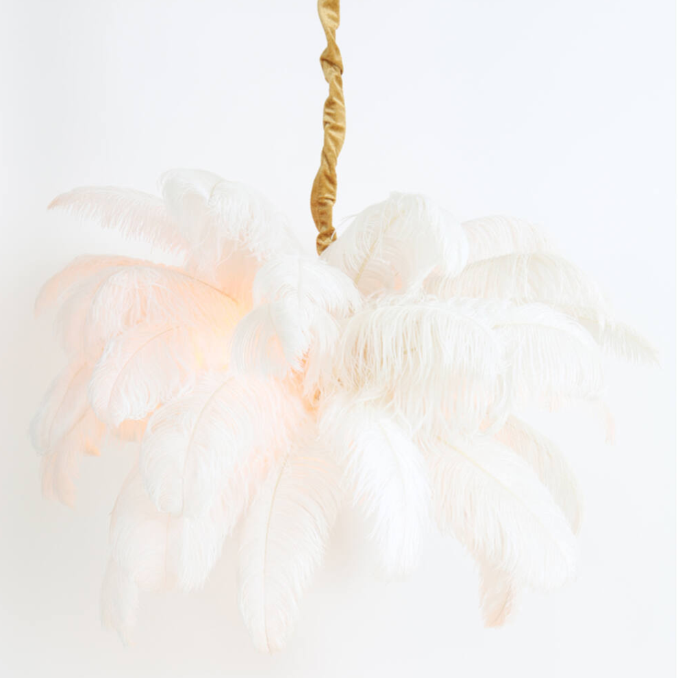 CANDEEIRO SUSPENSO FEATHER DOURADO E BRANCO - C80