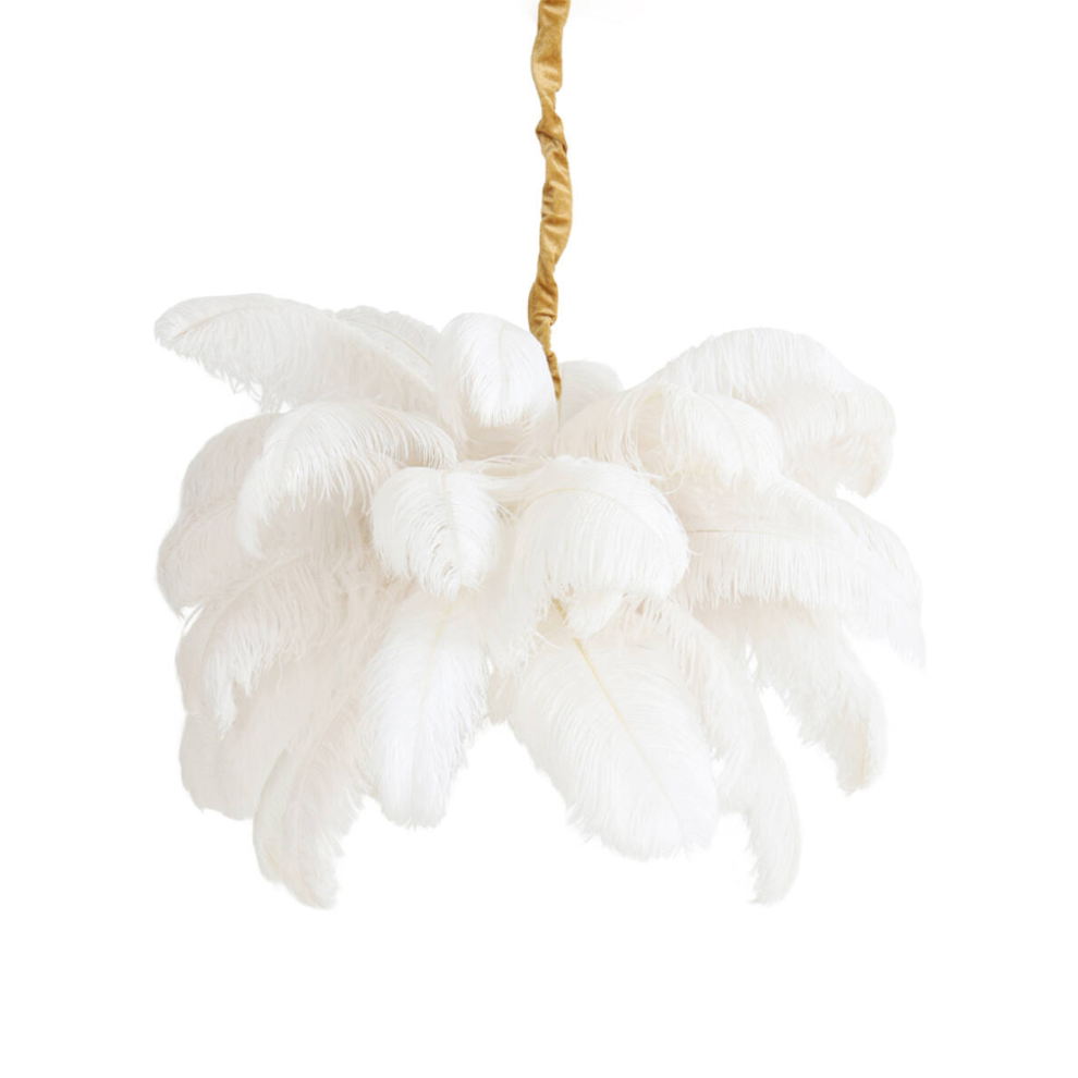 CANDEEIRO SUSPENSO FEATHER DOURADO E BRANCO - C80