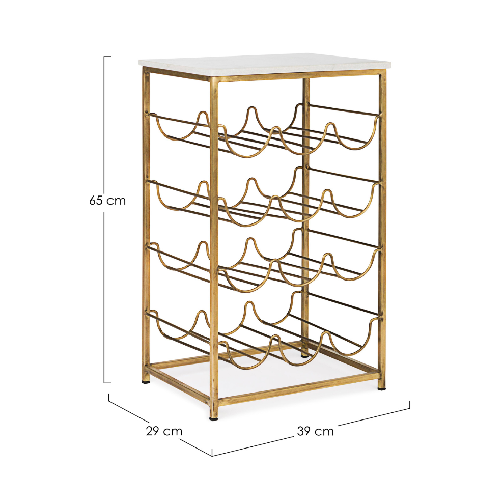 MESA LATERAL C/ TAMPO DE MÁRMORE E SUPORTE DE 12 GARRAFAS - 65x39