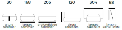 CAMA DE CASAL CARAMEL COM FAIXAS VERTICAIS DOURADAS - 304X120 |AUBE Interiores